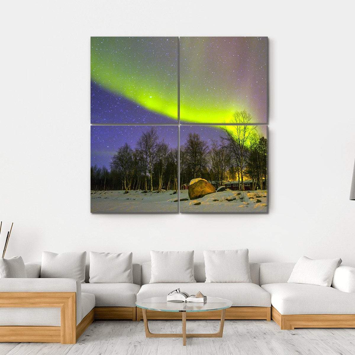 Aurora Borealis Over Snowscape Canvas Wall Art-4 Square-Gallery Wrap-17" x 17"-Tiaracle