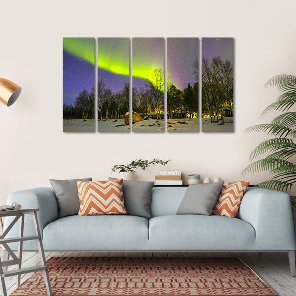 Aurora Borealis Over Snowscape Canvas Wall Art-5 Horizontal-Gallery Wrap-22" x 12"-Tiaracle