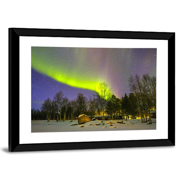 Aurora Borealis Over Snowscape Canvas Wall Art-3 Horizontal-Gallery Wrap-25" x 16"-Tiaracle