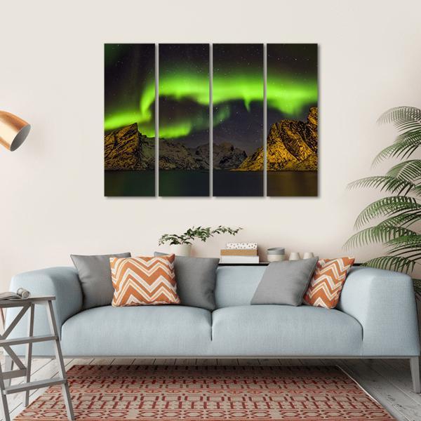 Aurora Borealis Lofoten Islands Canvas Wall Art-4 Horizontal-Gallery Wrap-34" x 24"-Tiaracle