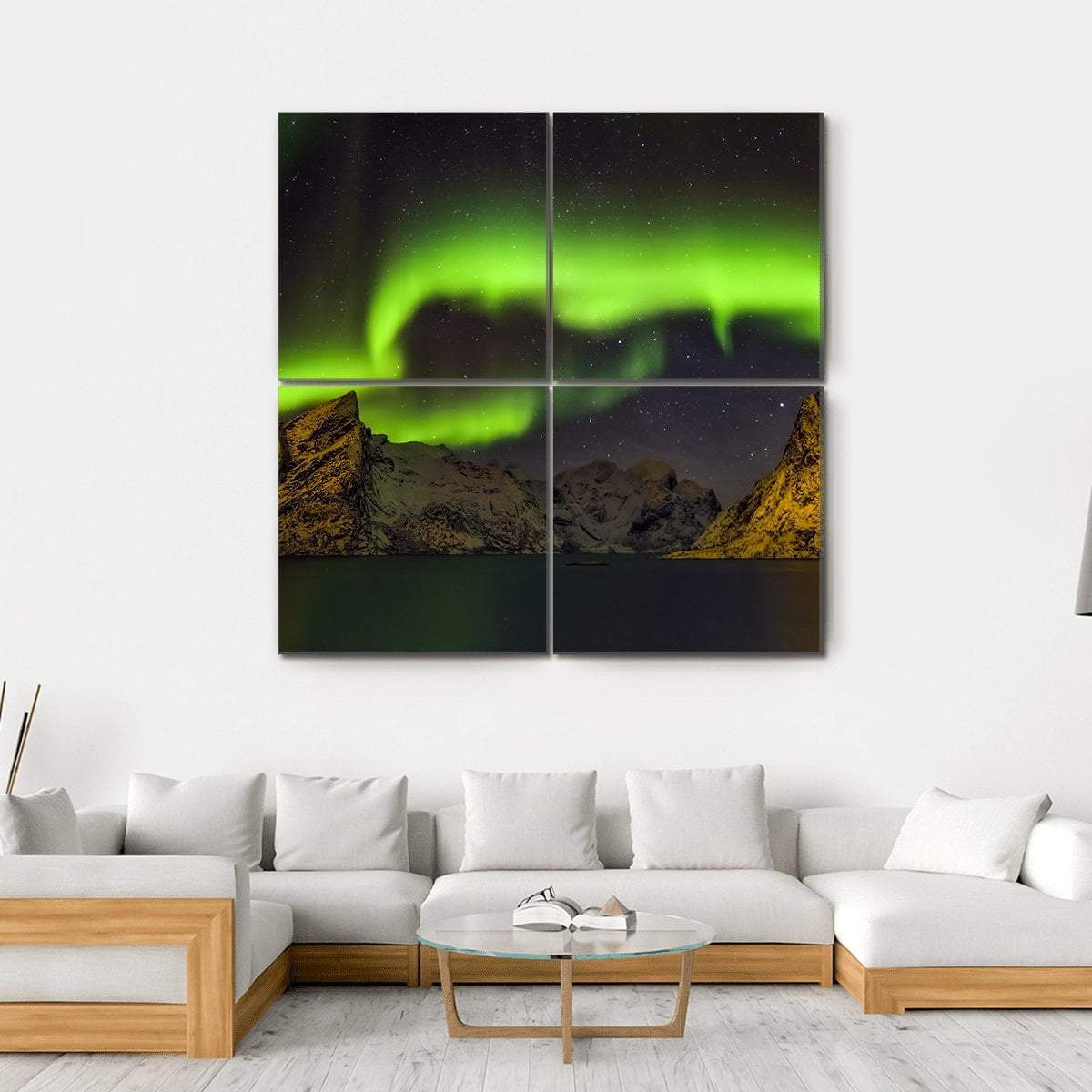 Aurora Borealis Lofoten Islands Canvas Wall Art-4 Square-Gallery Wrap-17" x 17"-Tiaracle