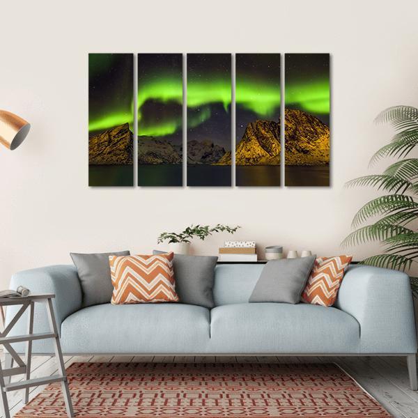 Aurora Borealis Lofoten Islands Canvas Wall Art-5 Horizontal-Gallery Wrap-22" x 12"-Tiaracle