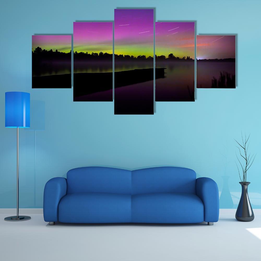 Aurora Borealis Seen From Polish Canvas Wall Art-5 Star-Gallery Wrap-62" x 32"-Tiaracle