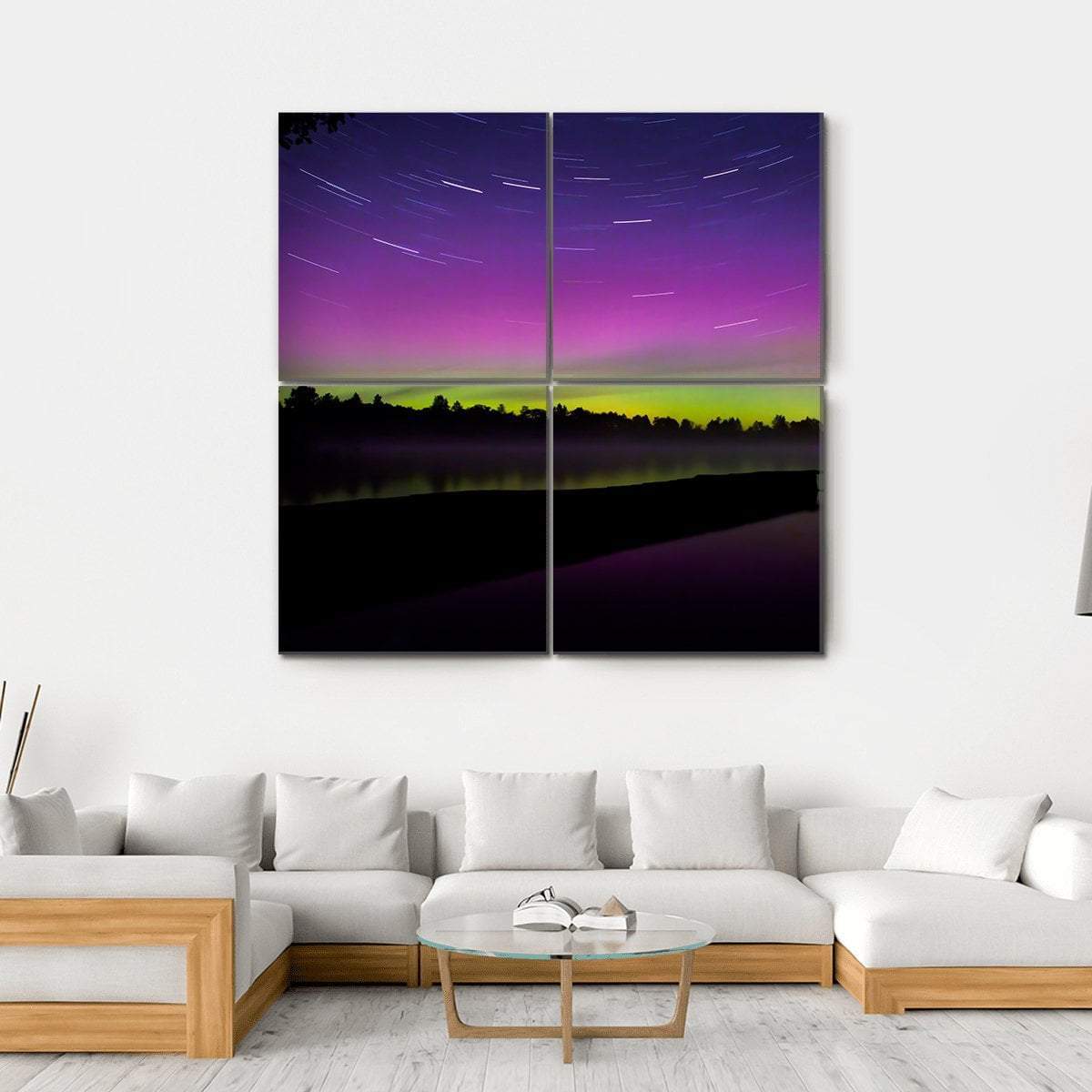 Aurora Borealis Seen From Polish Canvas Wall Art-4 Square-Gallery Wrap-17" x 17"-Tiaracle