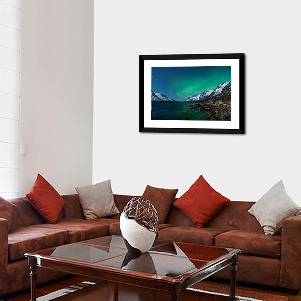 Aurora Borealis With Fjords Canvas Wall Art-3 Horizontal-Gallery Wrap-25&quot; x 16&quot;-Tiaracle