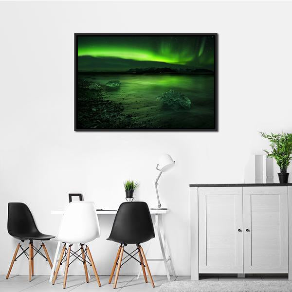 Aurora Northern Lights Canvas Wall Art-1 Piece-Floating Frame-24" x 16"-Tiaracle