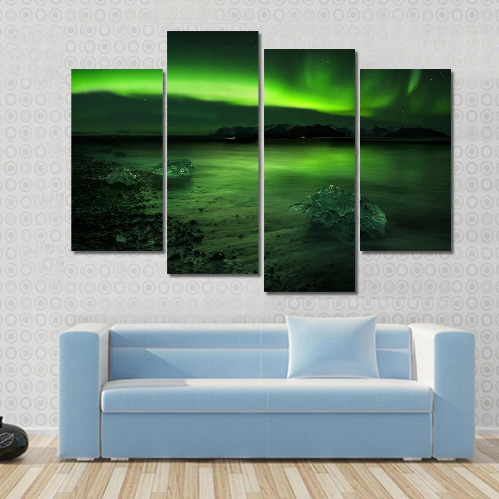 Aurora Northern Lights Canvas Wall Art-4 Pop-Gallery Wrap-50&quot; x 32&quot;-Tiaracle