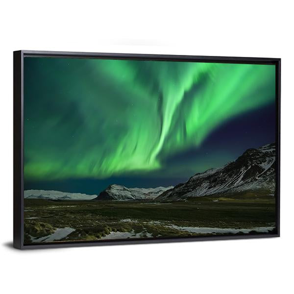 Aurora Polaris Above Mountains Canvas Wall Art-3 Horizontal-Gallery Wrap-25" x 16"-Tiaracle