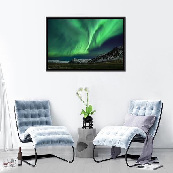 Aurora Polaris Above Mountains Canvas Wall Art-3 Horizontal-Gallery Wrap-25" x 16"-Tiaracle