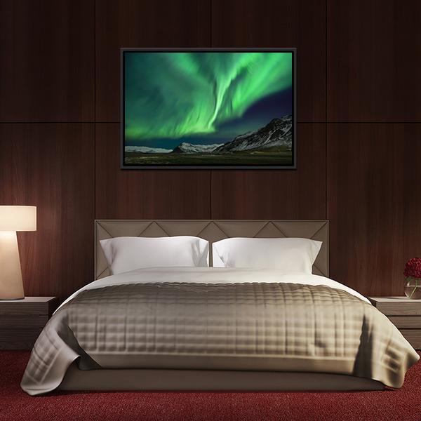 Aurora Polaris Above Mountains Canvas Wall Art-3 Horizontal-Gallery Wrap-25" x 16"-Tiaracle