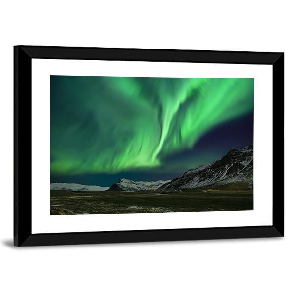 Aurora Polaris Above Mountains Canvas Wall Art-3 Horizontal-Gallery Wrap-25" x 16"-Tiaracle