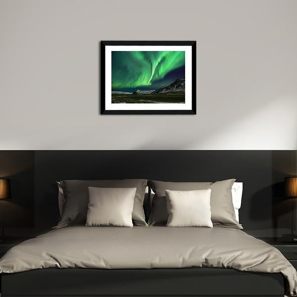 Aurora Polaris Above Mountains Canvas Wall Art-3 Horizontal-Gallery Wrap-25" x 16"-Tiaracle