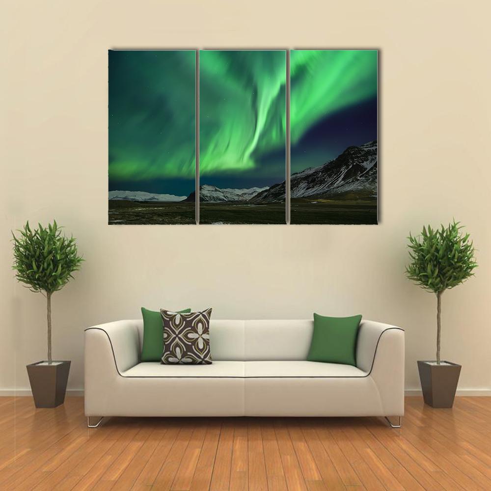 Aurora Polaris Flash Above Mountains Multi Panel Canvas Wall Art 3 Pieces / Medium / Canvas Tiaracle