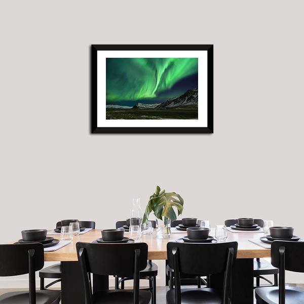 Aurora Polaris Above Mountains Canvas Wall Art-5 Horizontal-Gallery Wrap-22" x 12"-Tiaracle