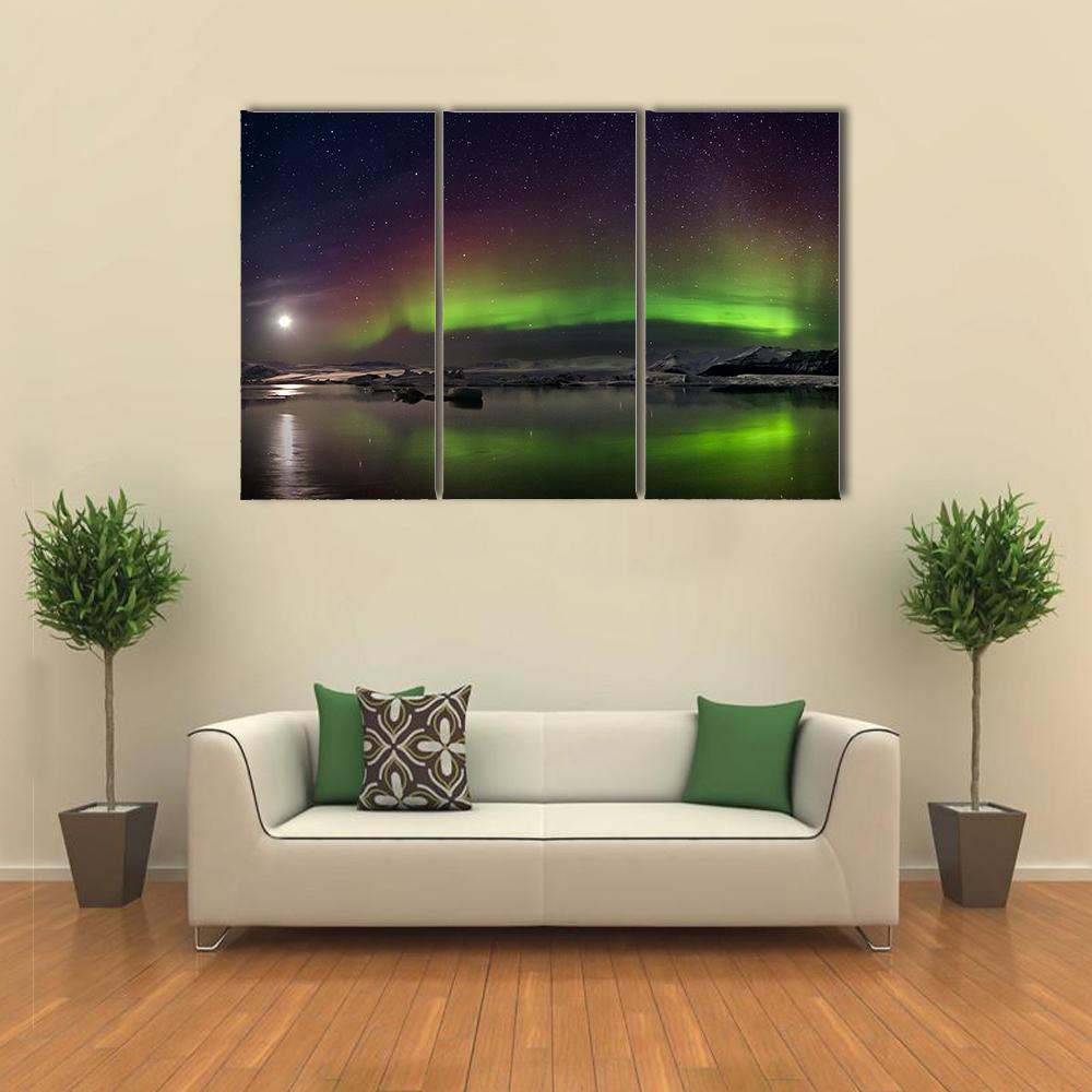 Flash Of Aurora Polaris Canvas Wall Art-3 Horizontal-Gallery Wrap-37" x 24"-Tiaracle
