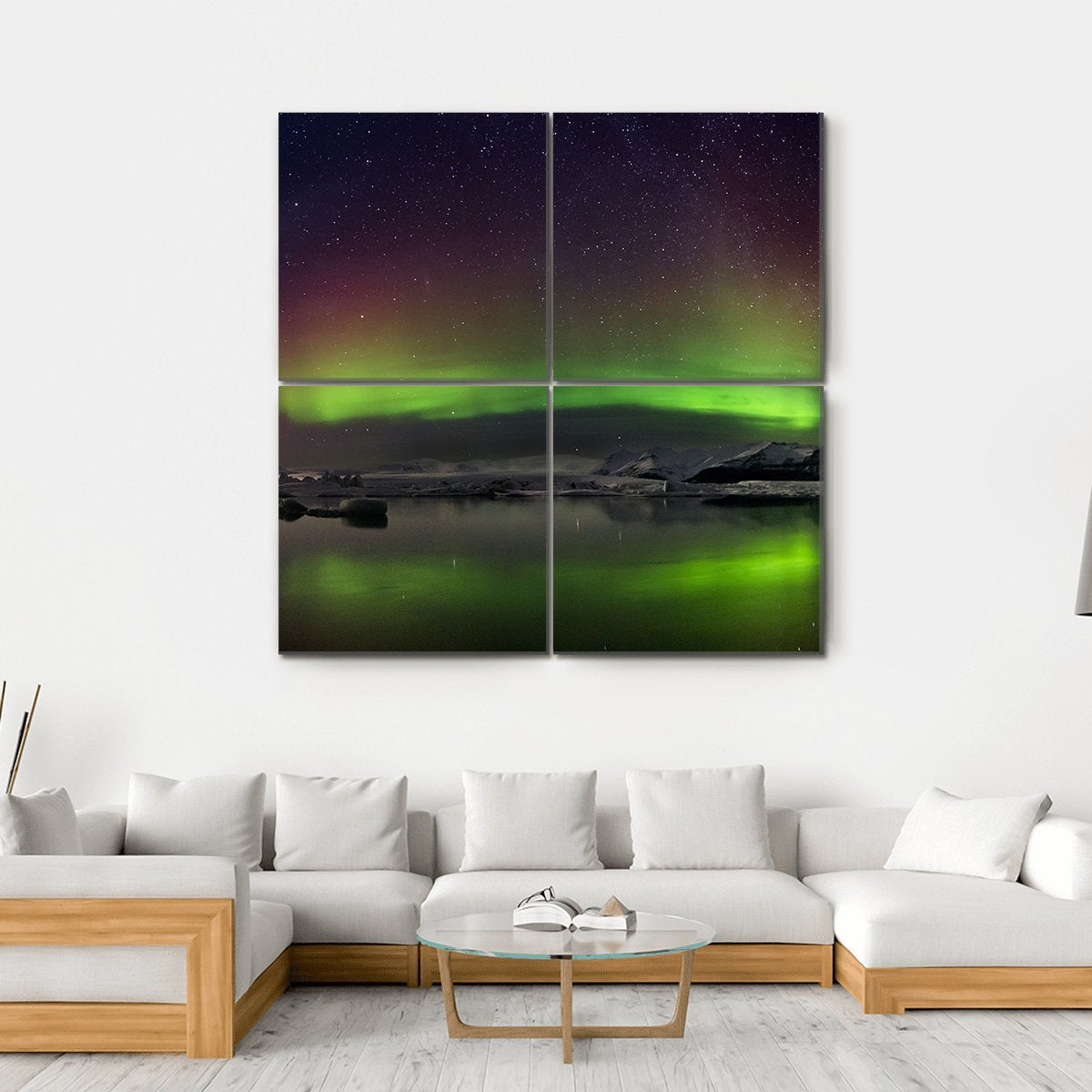 Flash Of Aurora Polaris Canvas Wall Art-4 Square-Gallery Wrap-17" x 17"-Tiaracle