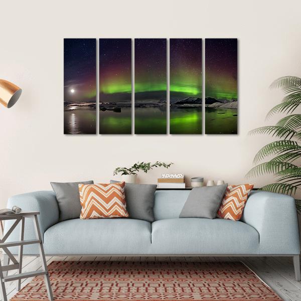 Flash Of Aurora Polaris Canvas Wall Art-5 Horizontal-Gallery Wrap-22" x 12"-Tiaracle