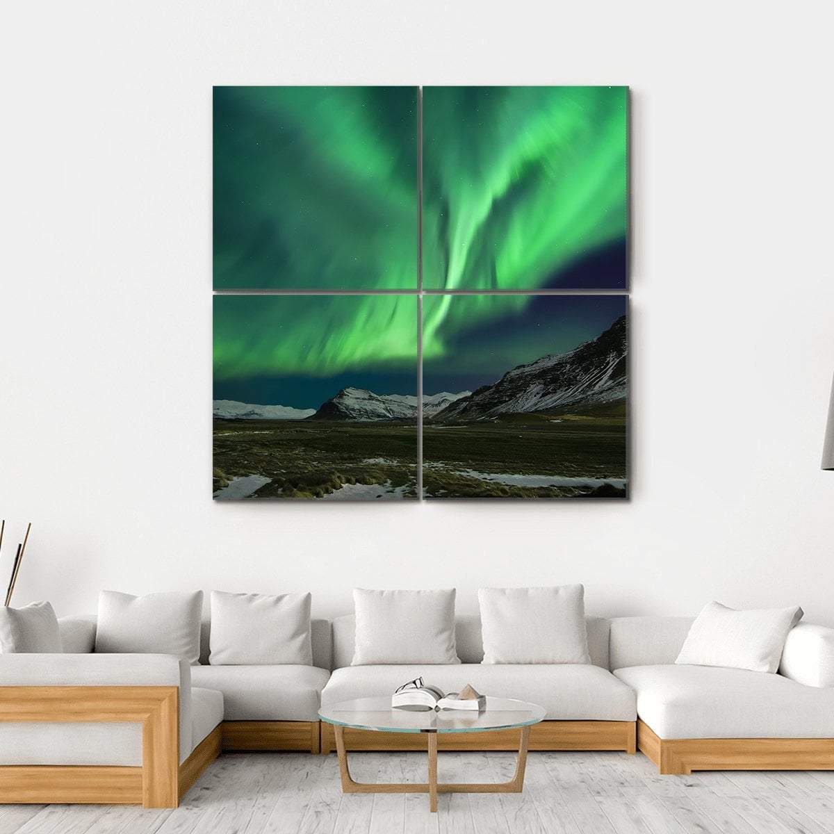 Aurora Polaris Above Mountains Canvas Wall Art-4 Square-Gallery Wrap-17" x 17"-Tiaracle