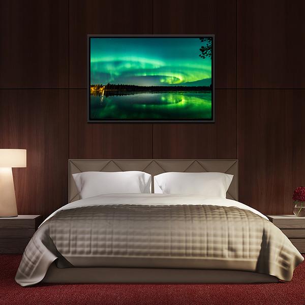 Aurora Show At Finnish Lake Canvas Wall Art-3 Horizontal-Gallery Wrap-25&quot; x 16&quot;-Tiaracle
