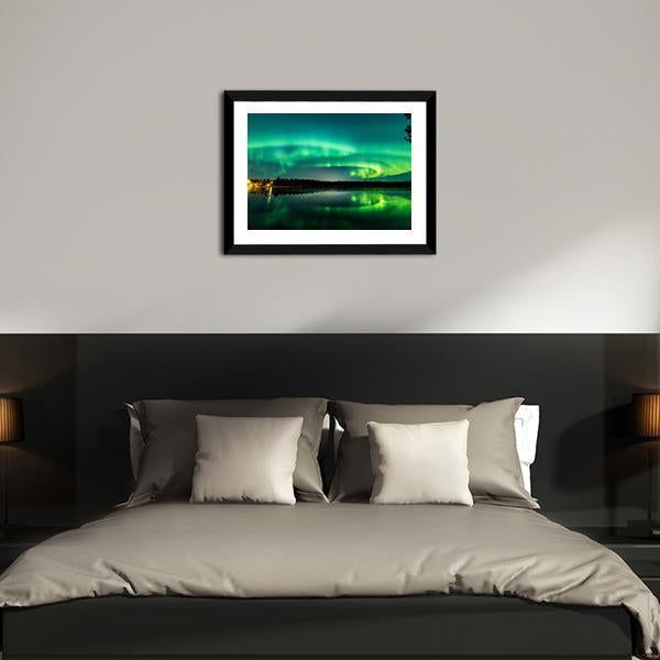 Aurora Show At Finnish Lake Panoramic Canvas Wall Art-1 Piece-36" x 12"-Tiaracle