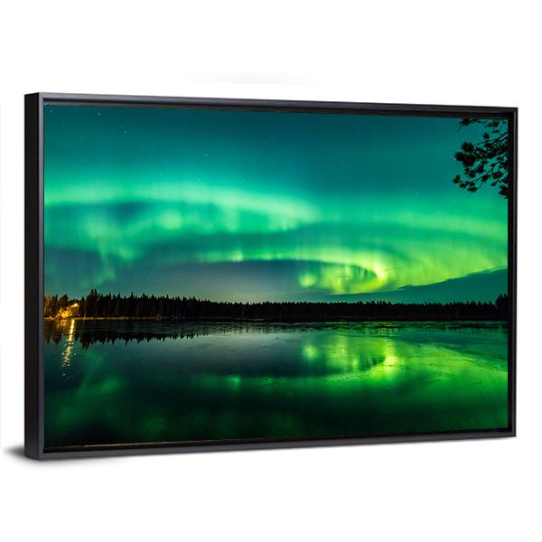 Aurora Show At Finnish Lake Panoramic Canvas Wall Art-1 Piece-36" x 12"-Tiaracle