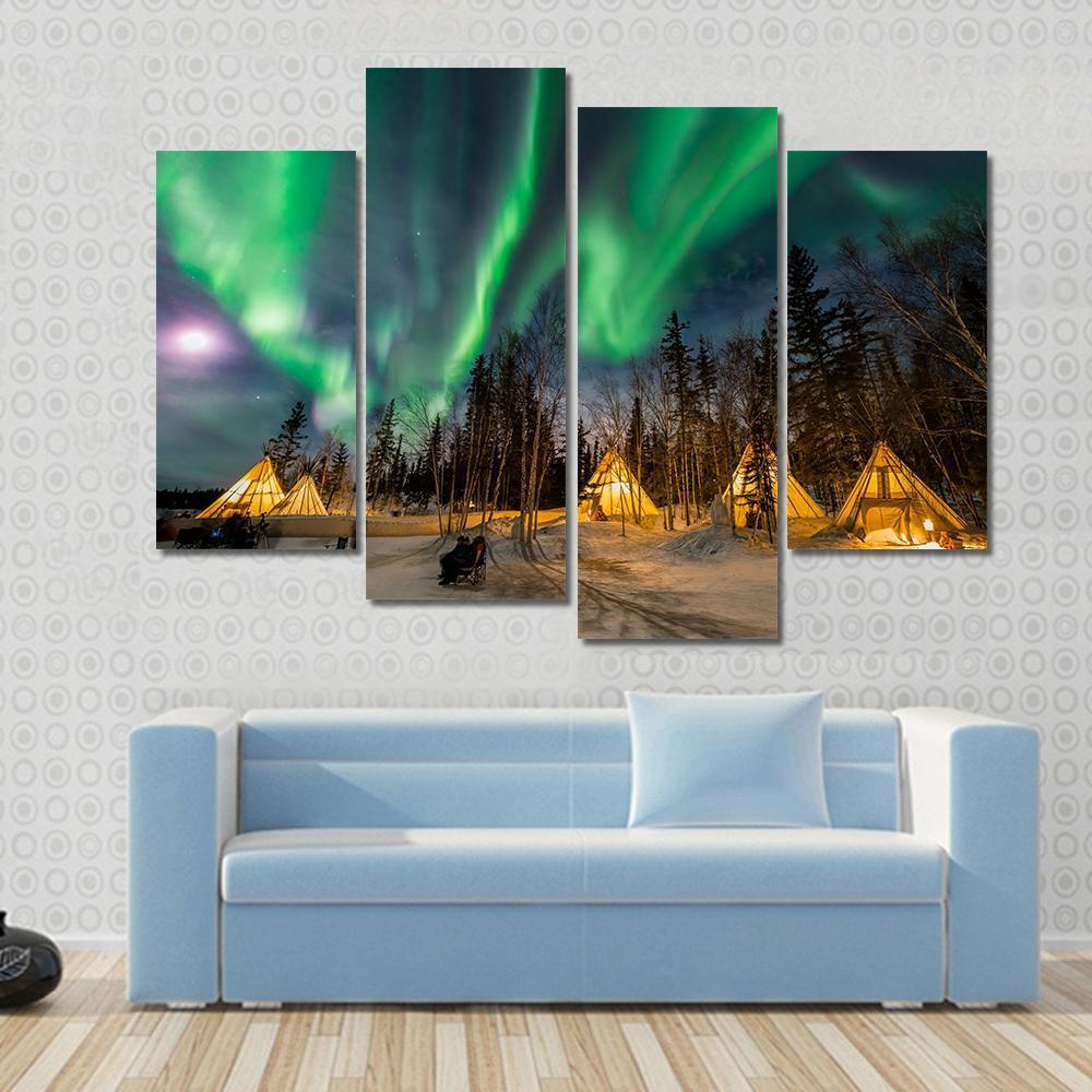Aurora Village Canvas Wall Art-4 Pop-Gallery Wrap-50&quot; x 32&quot;-Tiaracle