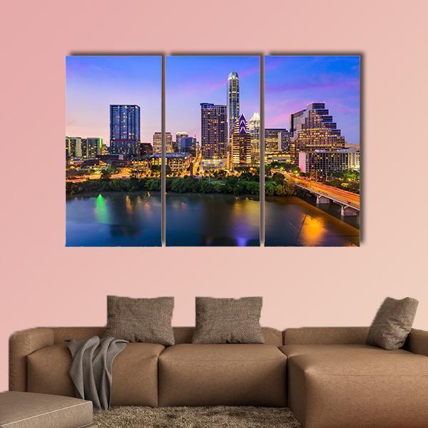 Austin Downtown Skyline Canvas Wall Art-3 Horizontal-Gallery Wrap-37" x 24"-Tiaracle
