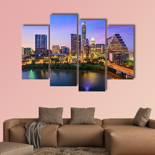 Austin Downtown Skyline Canvas Wall Art-4 Pop-Gallery Wrap-50" x 32"-Tiaracle