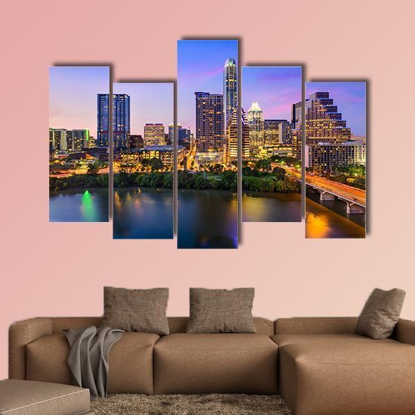 Austin Downtown Skyline Canvas Wall Art-5 Pop-Gallery Wrap-47" x 32"-Tiaracle
