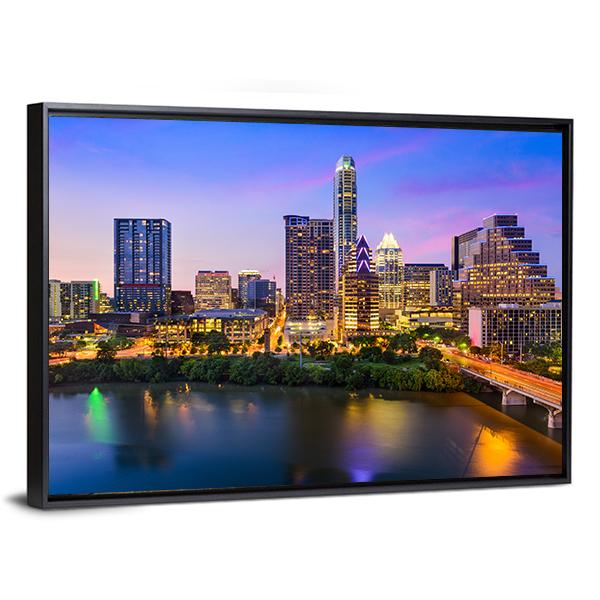 Austin Downtown Skyline Canvas Wall Art-3 Horizontal-Gallery Wrap-25" x 16"-Tiaracle