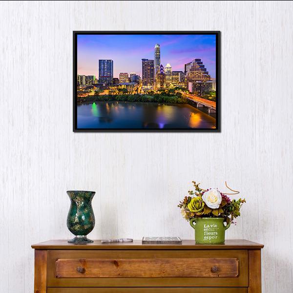 Austin Downtown Skyline Canvas Wall Art-1 Piece-Floating Frame-24" x 16"-Tiaracle
