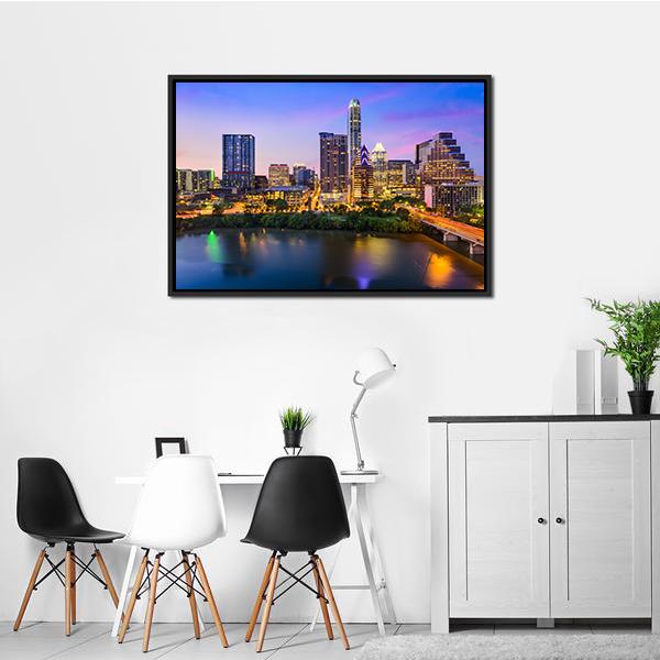 Austin Downtown Skyline Canvas Wall Art-3 Horizontal-Gallery Wrap-25" x 16"-Tiaracle