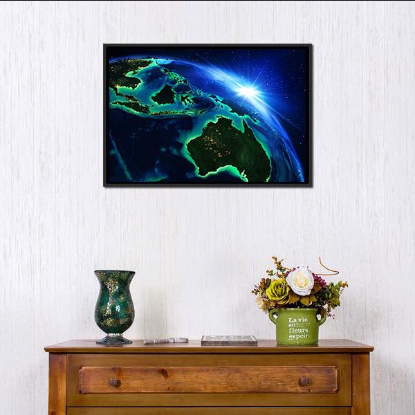 Australia & Indonesia From Space Canvas Wall Art-1 Piece-Floating Frame-24" x 16"-Tiaracle