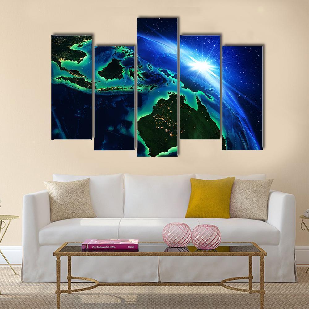 Australia & Indonesia From Space Canvas Wall Art-5 Pop-Gallery Wrap-47" x 32"-Tiaracle