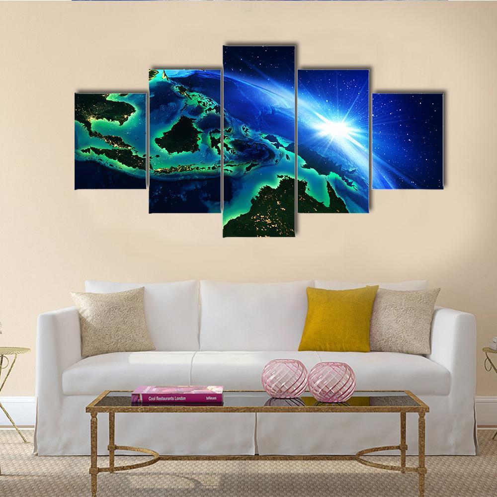 Australia & Indonesia From Space Canvas Wall Art-5 Star-Gallery Wrap-62" x 32"-Tiaracle