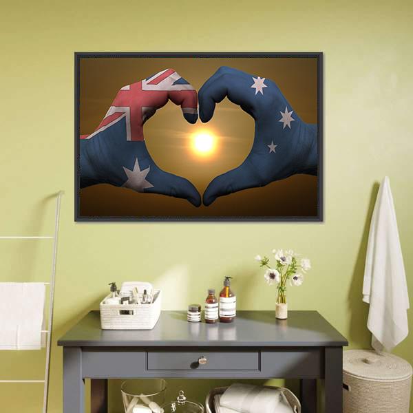 Australia Flag On Hands Canvas Wall Art-1 Piece-Floating Frame-24" x 16"-Tiaracle