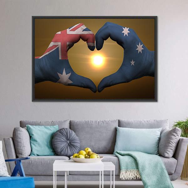 Australia Flag On Hands Canvas Wall Art-3 Horizontal-Gallery Wrap-25" x 16"-Tiaracle