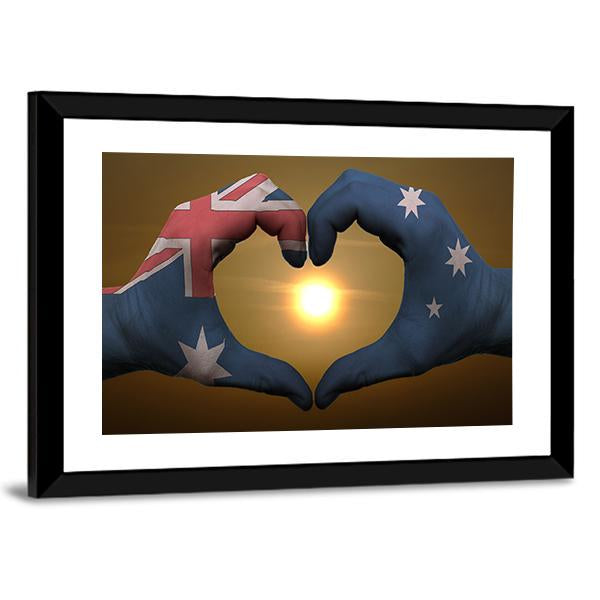 Australia Flag On Hands Canvas Wall Art-3 Horizontal-Gallery Wrap-25" x 16"-Tiaracle