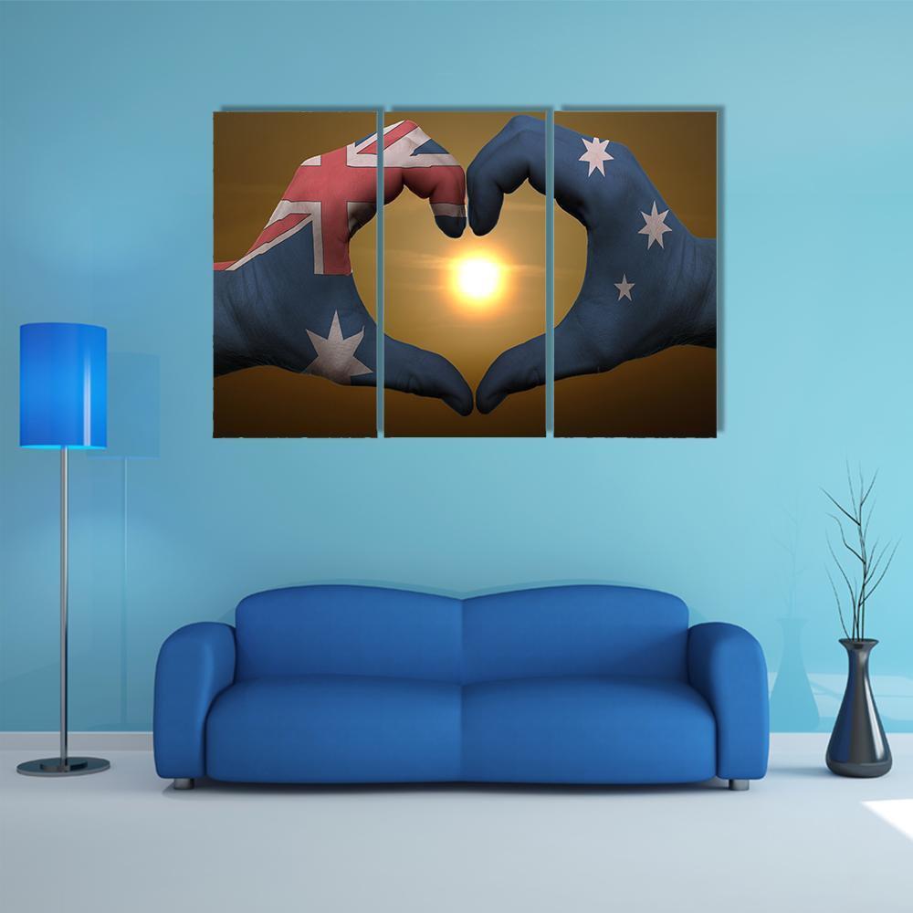 Australia Flag On Hands Canvas Wall Art-3 Horizontal-Gallery Wrap-37" x 24"-Tiaracle