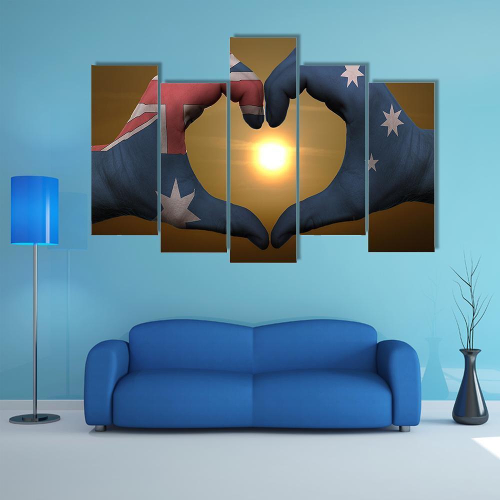 Australia Flag On Hands Canvas Wall Art-5 Pop-Gallery Wrap-47" x 32"-Tiaracle