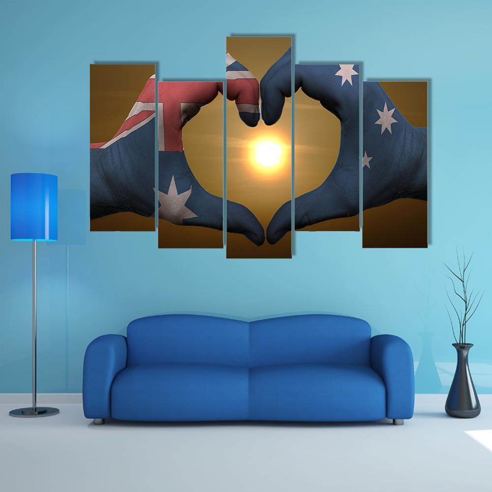 Australia Flag On Hands Canvas Wall Art-3 Horizontal-Gallery Wrap-37" x 24"-Tiaracle