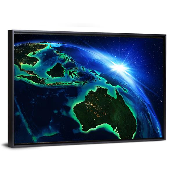 Australia &amp; Indonesia From Space Canvas Wall Art-5 Horizontal-Gallery Wrap-22" x 12"-Tiaracle