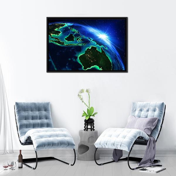Australia &amp; Indonesia From Space Canvas Wall Art-5 Horizontal-Gallery Wrap-22" x 12"-Tiaracle