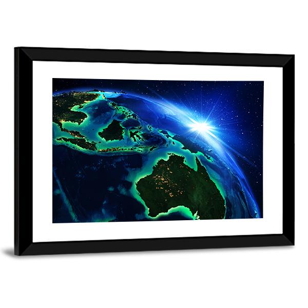 Australia &amp; Indonesia From Space Canvas Wall Art-5 Horizontal-Gallery Wrap-22" x 12"-Tiaracle