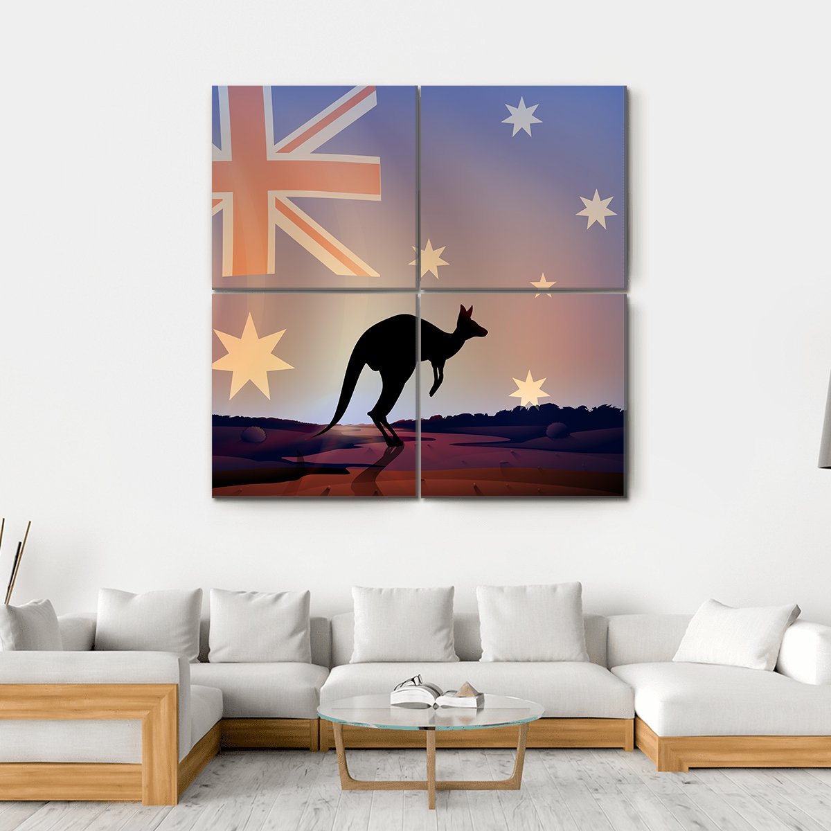 Australian Flag &amp; Kangaroo Canvas Wall Art-4 Square-Gallery Wrap-17" x 17"-Tiaracle