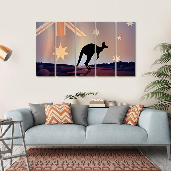 Australian Flag &amp; Kangaroo Canvas Wall Art-5 Horizontal-Gallery Wrap-22" x 12"-Tiaracle