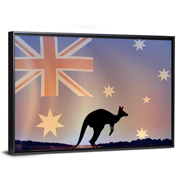 Australian Flag & Kangaroo Canvas Wall Art-3 Horizontal-Gallery Wrap-25" x 16"-Tiaracle