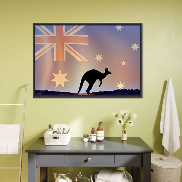 Australian Flag &amp; Kangaroo Canvas Wall Art-1 Piece-Floating Frame-24" x 16"-Tiaracle