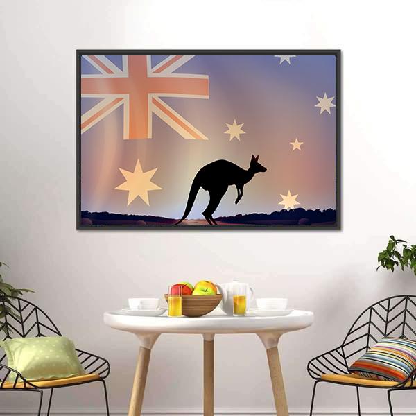 Australian Flag &amp; Kangaroo Canvas Wall Art-5 Horizontal-Gallery Wrap-22" x 12"-Tiaracle