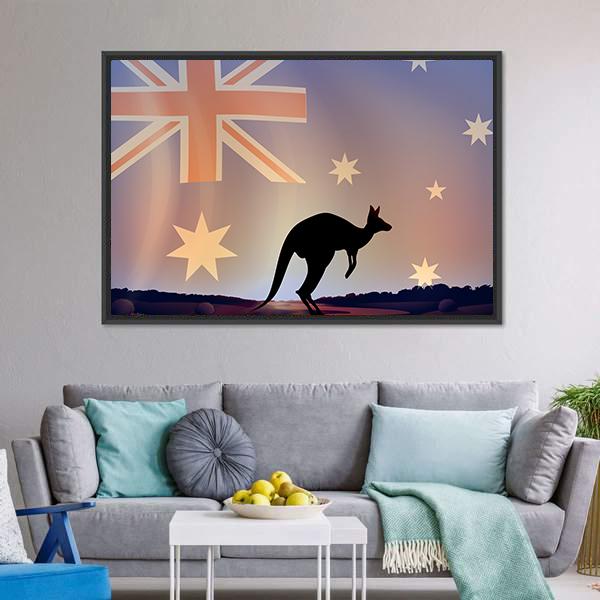 Australian Flag &amp; Kangaroo Canvas Wall Art-5 Horizontal-Gallery Wrap-22" x 12"-Tiaracle